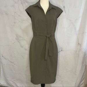 Calvin Klein army green button up knee length dress. size 8
